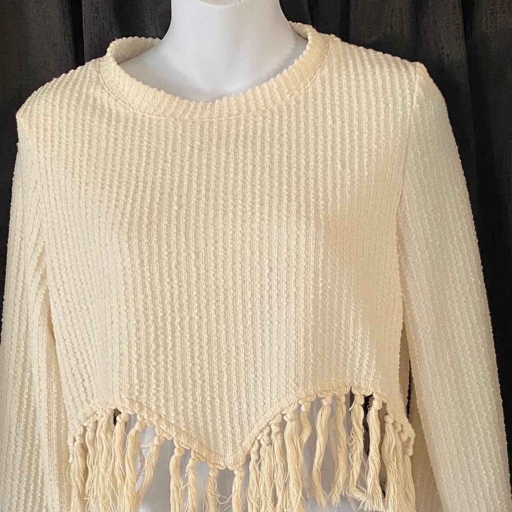 Cream Fringe Sweater